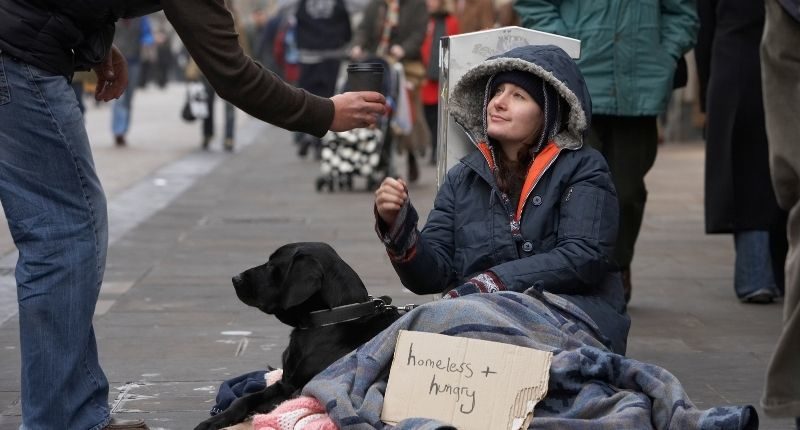 homeless person street begging sign cardboard