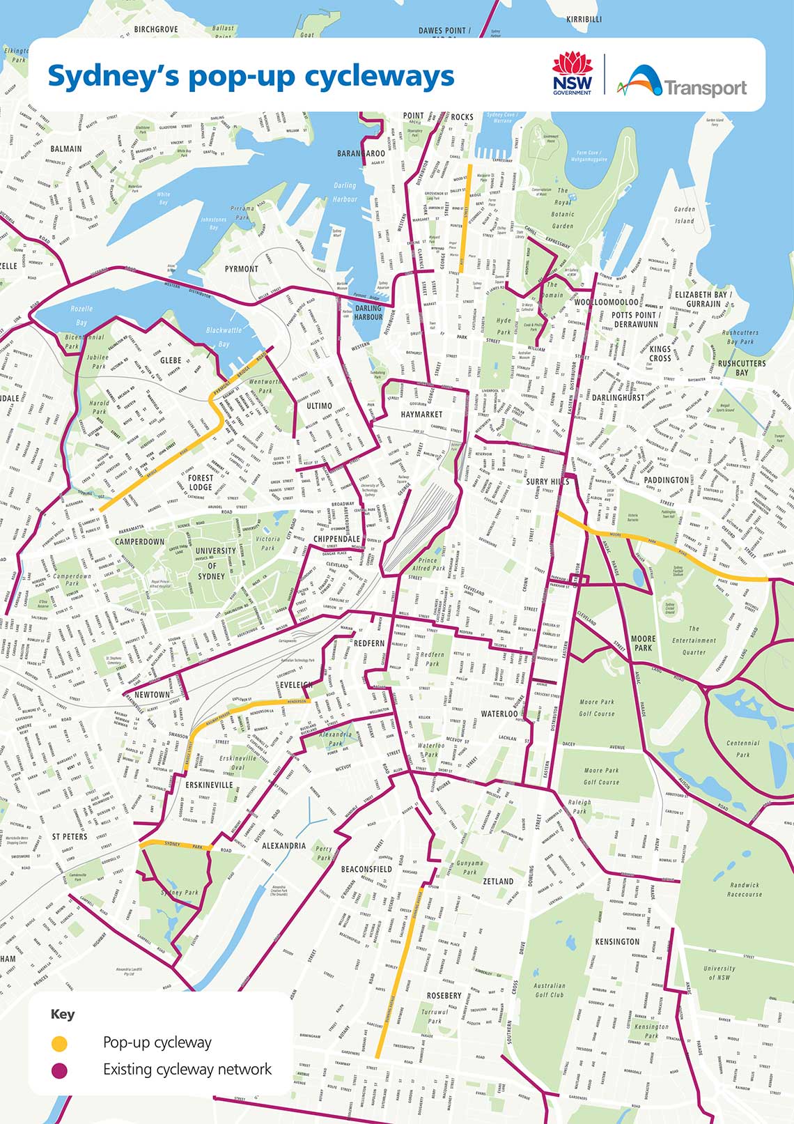 Sydney pop up cycleway map