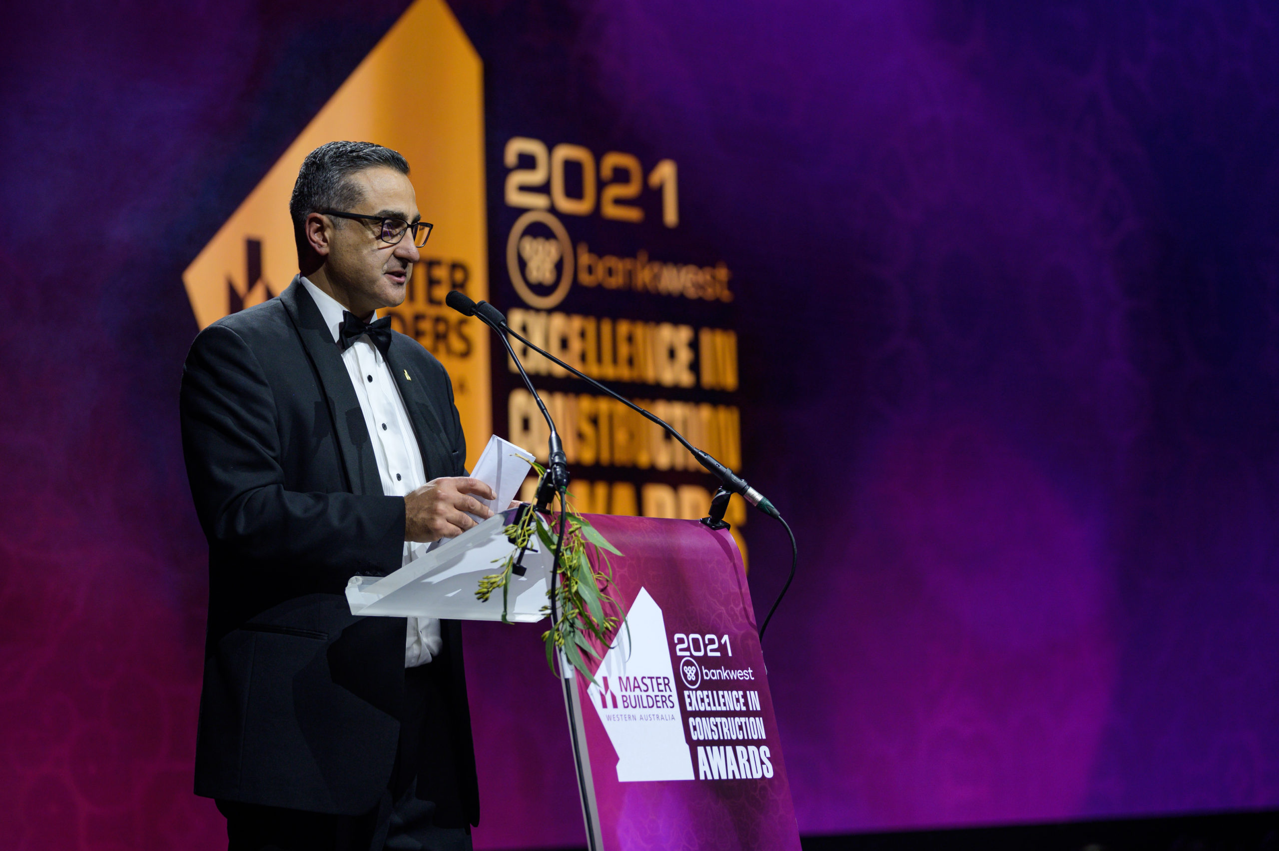 john gelavis executive director master builders western australia speaking at construction awards 2021