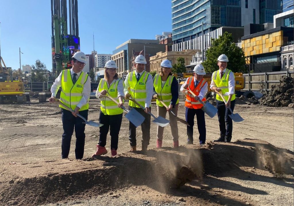 Rita Saffoti, 2nd from left, tweeted: "Great to be in the City to mark the start of main construction for Edith Cowan Uni City. IMAGE: Twitter