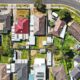 Aerial view of an Australian suburb with a mix of house rooftops